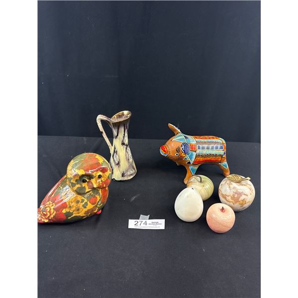 Nice Vintage Home Décor Lot Marble Fruit, West Germany Vase, Etc