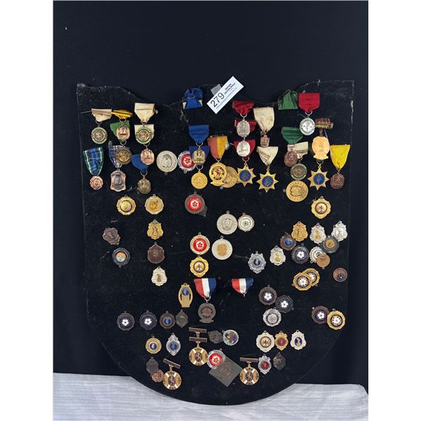 20" x 24" Wooden Board Covered in Old Sports Medals Highlander, DC, etc