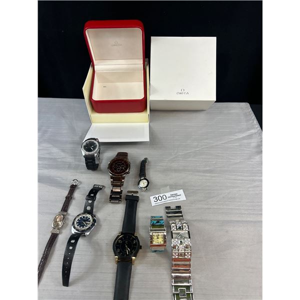 Older Omega Watch Case with box and 8 other watches as found