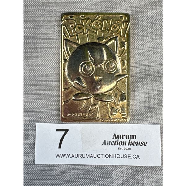23K Gold Plated 1999 Burger King Pokemon Jigglypuff Trading Card Bar