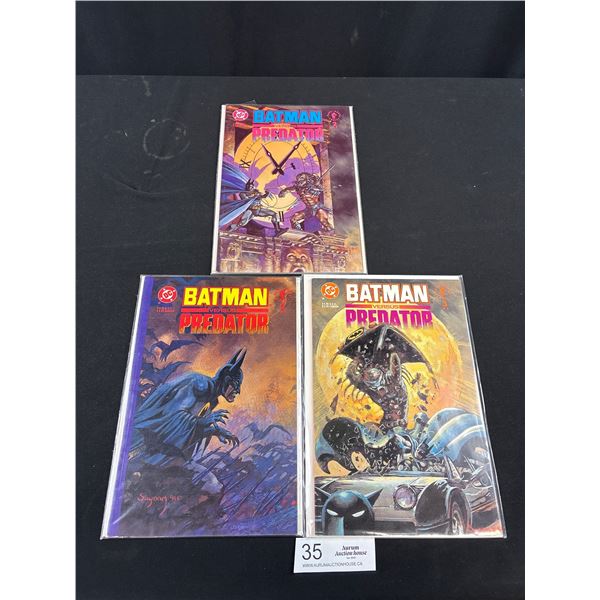 Lot of 3 1991 DC Dark Horse Batman versus Predator #1,2, and 3 Comics