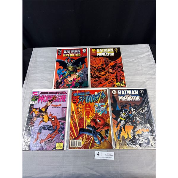 Lot of 5 Comics 3 Batman v Predator , Wolverine v Spiderman and Spiderman