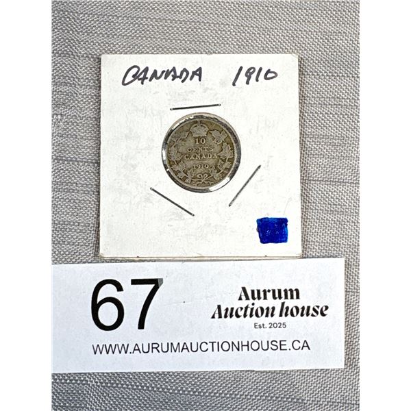 1910 Canada 10 Cent Silver Coin in Holder