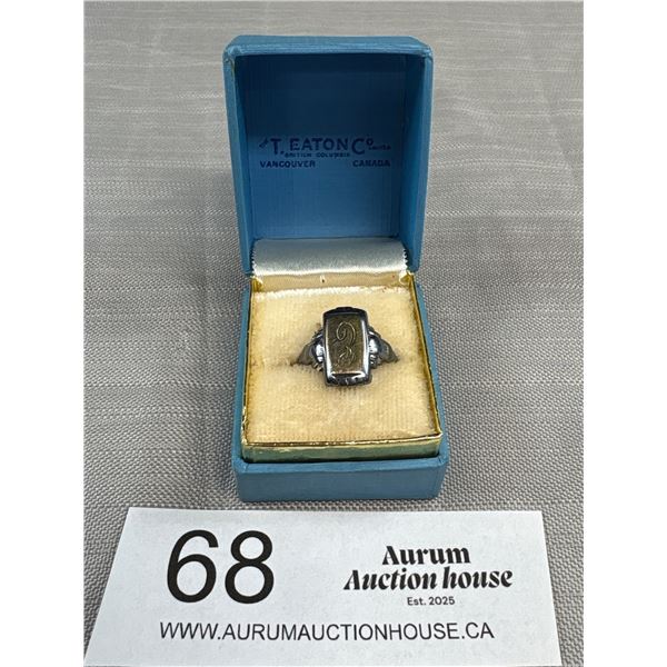 An Antique Size 6.5 Sterling Silver Ring With 10Kt Gold Insignia Marked