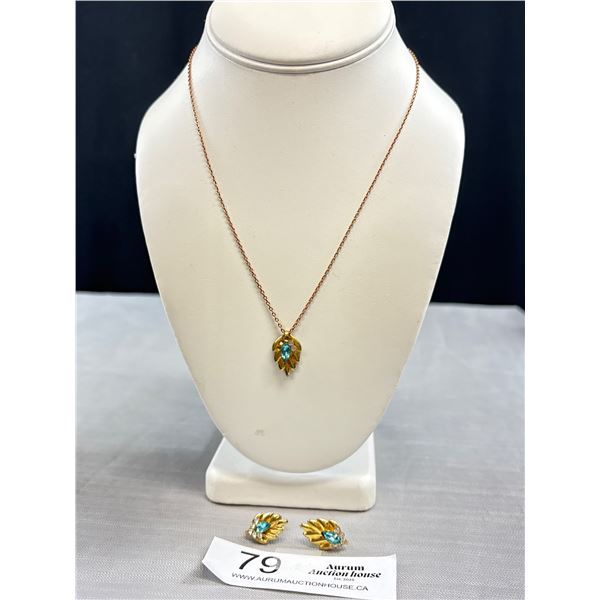 Vintage Rigant Chain w/ Pendant Necklace + Pair of Matching Earring Set
