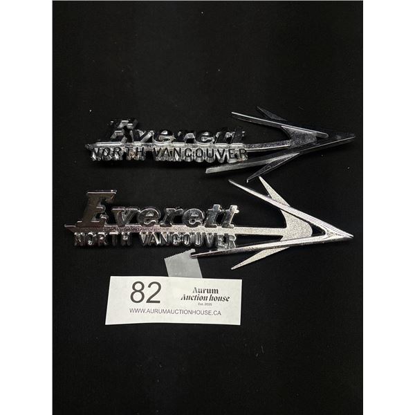 Pair of 1940s-50s Everett Motors (North Van) Chrome Car Decals