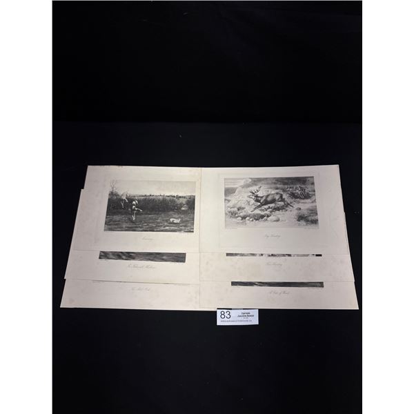6 Early Engravings Mostly Hunting Scenes