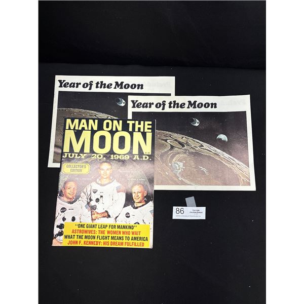 1969 Man on The Moon Lot Mags + Poster