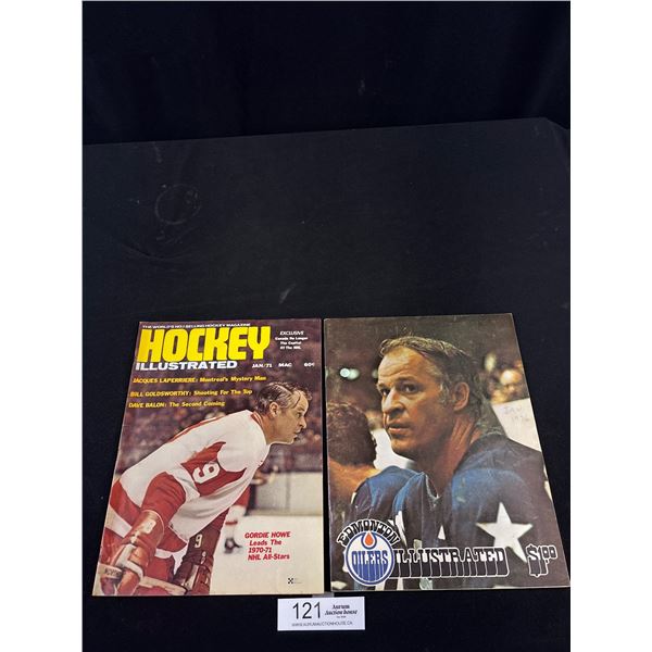 Lot of 2 Gordie Howe Magazines, 1976 Houston Aeros/Edmonton Oilers Program + 1971 Mag