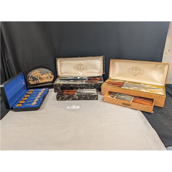A Collectible Lot of Vintage Carving Sets Cutlery Collector Spoons ETC