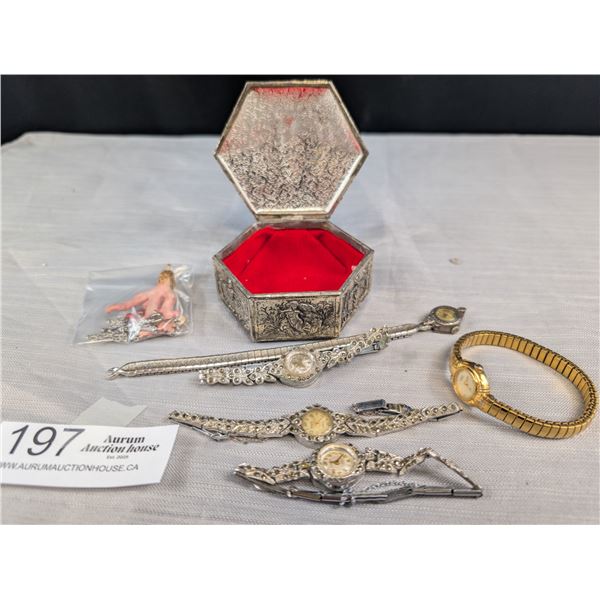 A Nice lot of Very Nice Vintage Ladies Watches and an Embosed Trinket Box