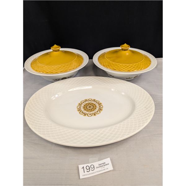 3 Vintage Wedgewood Porcelain Dishes Serving Tray and 2 Lidded Serving Dishes
