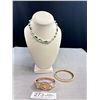 Image 1 : Pearls Necklace, Pearl Bangle + Pearls/Rhinestones Hinged Bangle Watch