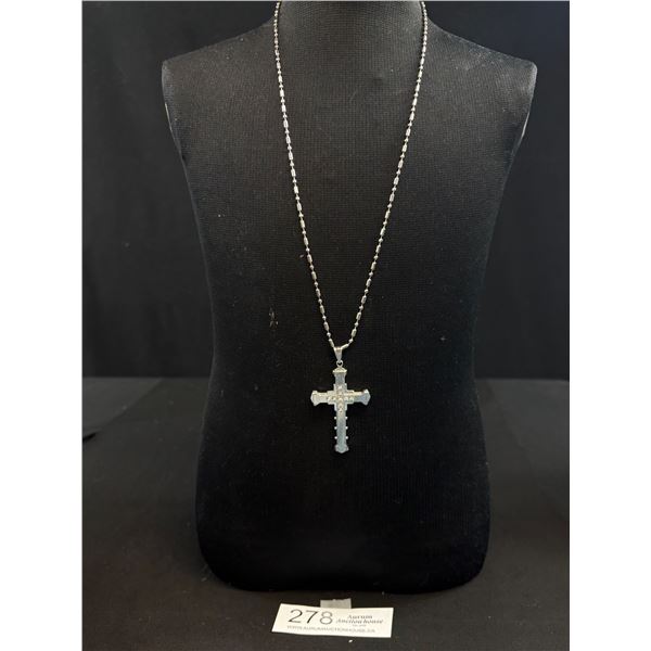 Silver Tone Chain w/ Cross Pendant Necklace