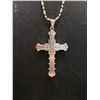 Image 3 : Silver Tone Chain w/ Cross Pendant Necklace