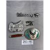 Image 1 : Collectible Lot of an ACDC and Harley Davidson Belt Buckles, Pocket Knife etc