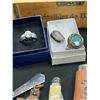 Image 2 : Vintage Wooden Tobacco Box Filled with Misc. Jewelry Watches etc