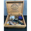Image 6 : Vintage Wooden Tobacco Box Filled with Misc. Jewelry Watches etc