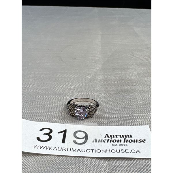 Vintage Silver Amethyst + Marcasite Stones Ring