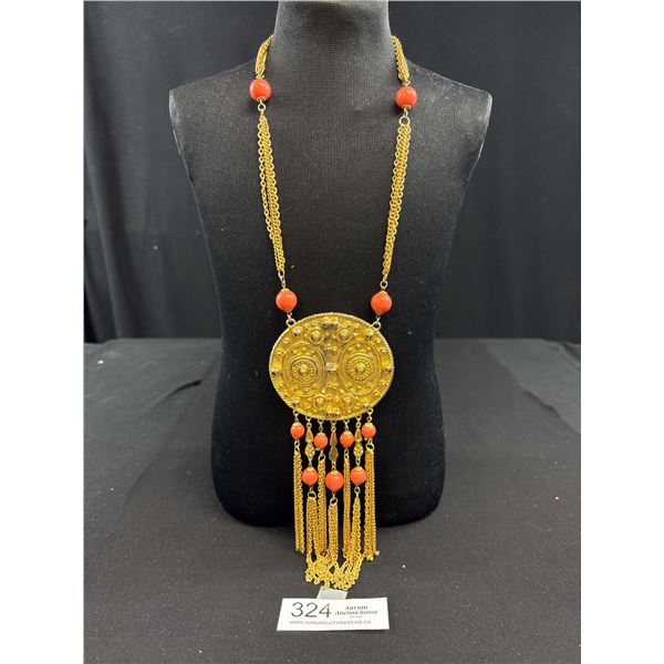 Vintage Egyptian Gold Plated Pendant Necklace