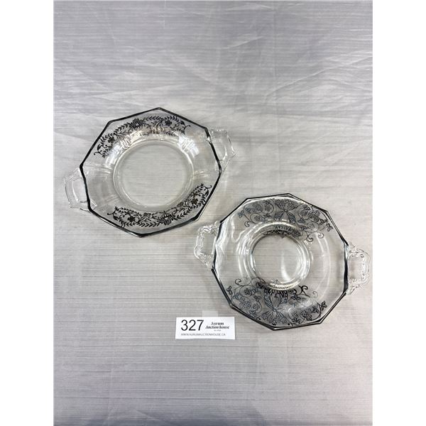 2 Vintage Silver Décor Glass Dishes