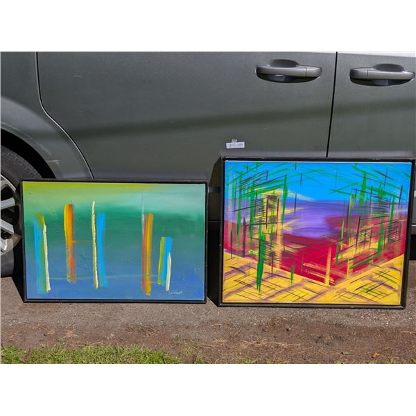 32" x 26" Two Framed Abstract Oil Paintings on Canvas NO SHIPPING