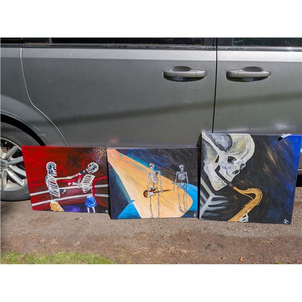 Lot of 3 Fun Oil Paintings on Canvas Local B.C. Artist Biggest 24  x 24 