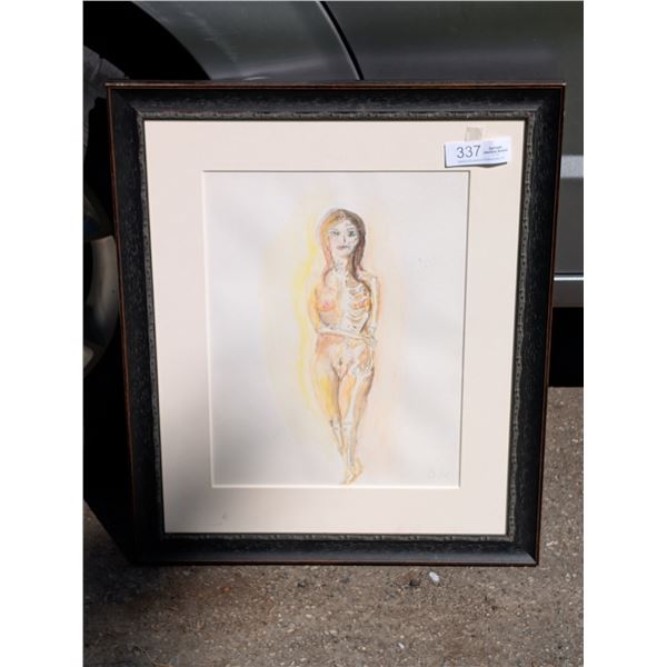 20  x 24  Framed and Signed Oil Painting of Naked Lady Half Skeleton