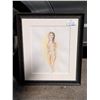 Image 1 : 20" x 24" Framed and Signed Oil Painting of Naked Lady Half Skeleton