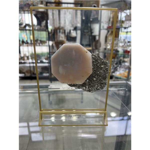 Pink Amethyst with Pyrite Art on Display
