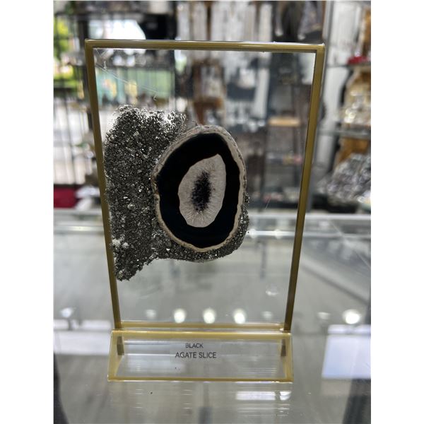 Black Natural Agate with Pyrite Art on Display