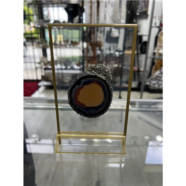 Black Natural Agate with Pyrite Art on Display