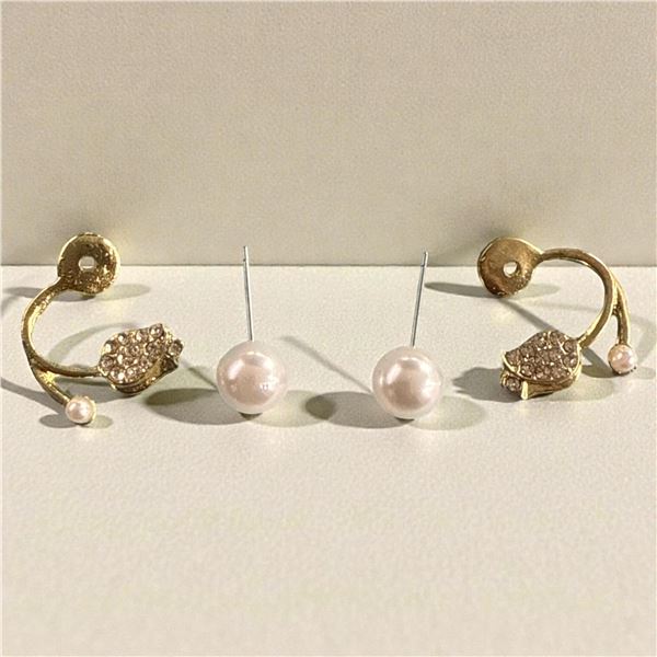 Gold plated rose and pearl ear studs 18 Carat