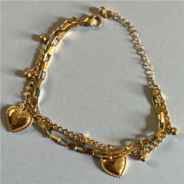 Gold plated Heart shaped double chain bracelet 18 carat