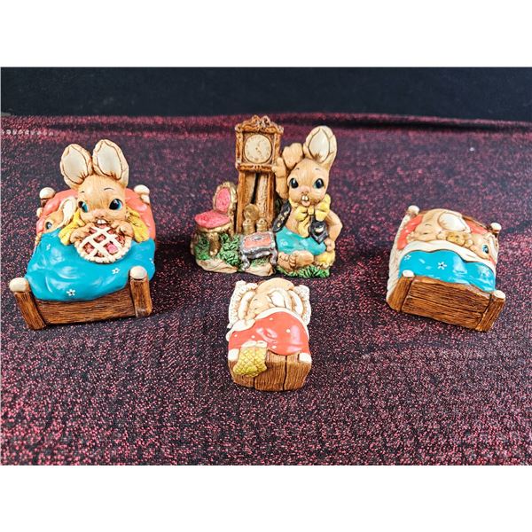 Resin Rabbit Figurines in Bedtime and Storybook Scenes