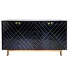 Image 3 : 4-Door Sideboard Black Lacquer & Gold Geometric Art Deco Credenza - approx. 55in x 15 1/2in x 31 1/2