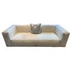 Image 2 : Modern Low Profile Cream Tuxedo Sofa Velvet Textured Fabric Block Frame Couch - approx. 92in x 37in 