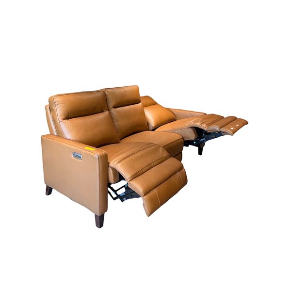 Modern Tan 3 Seater Leather Power Reclining Sectional Sofa Dual Motor Home Theater Couch - some scra
