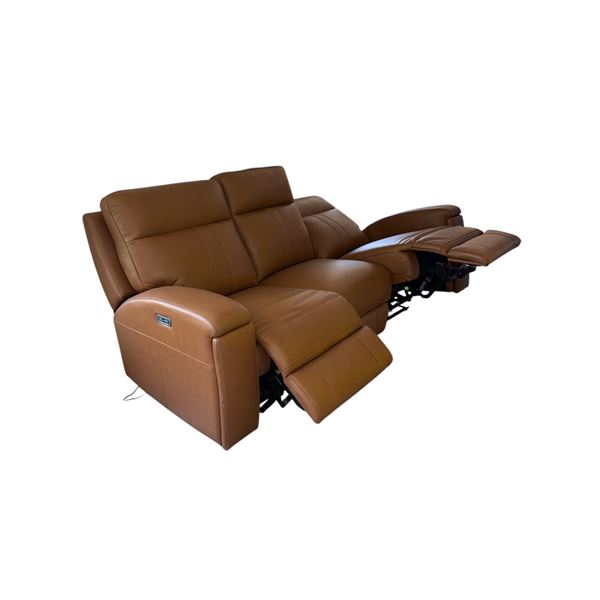 Modern Tan 3 Seater Leather Power Reclining Sectional Sofa Dual Motor Home Theater Couch