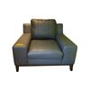 Image 2 : Modern Slate Grey Leather Armchair Wide Track Arm Accent Chair Wood Base Lounge
