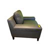 Image 3 : Modern Slate Grey Leather Armchair Wide Track Arm Accent Chair Wood Base Lounge