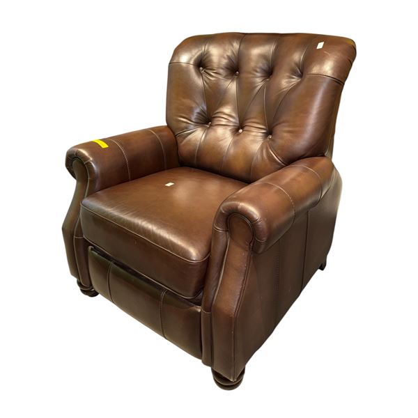 Classic Brown Leather Tufted Manual Recliner Rolled Arm Chair