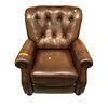 Image 2 : Classic Brown Leather Tufted Manual Recliner Rolled Arm Chair
