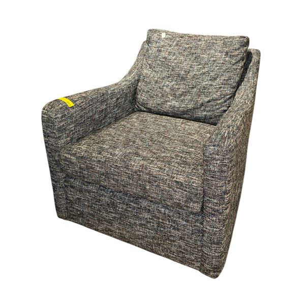 Modern Grey Tweed Upholstered Swivel Armchair Sloped Track Arm Lounge Chair