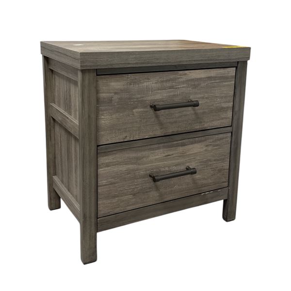 Single Rustic Grey Faux Wood 2-Drawer Nightstand