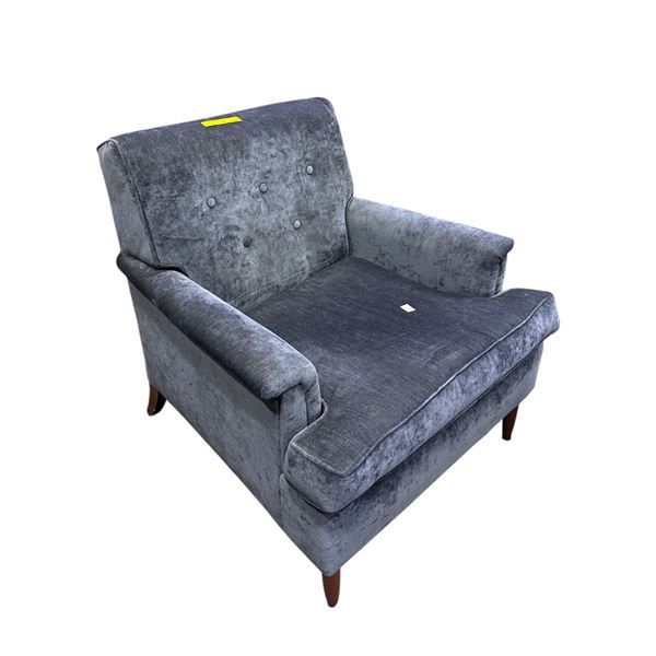 Mid-Century Modern Blue/Grey Velvet Tufted Armchair