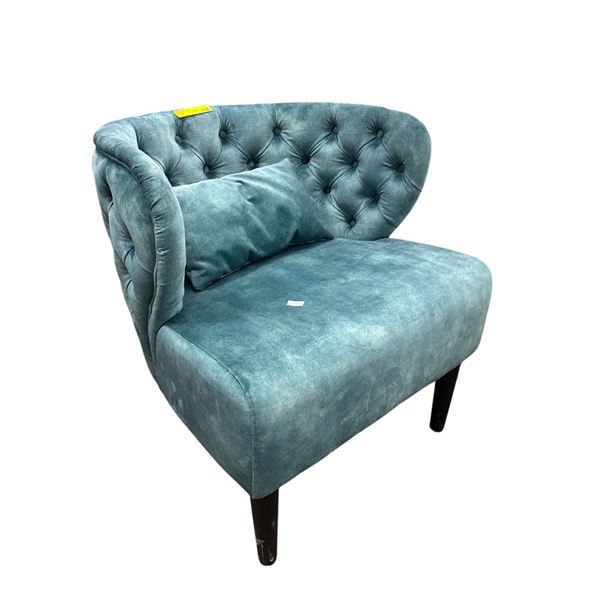 Contemporary Teal Velvet Tufted Barrel Accent Chair