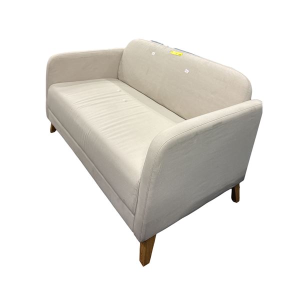 Modern Off-White Fabric Sofa with Wooden Legs - approx. 53in x 28in x 31in
