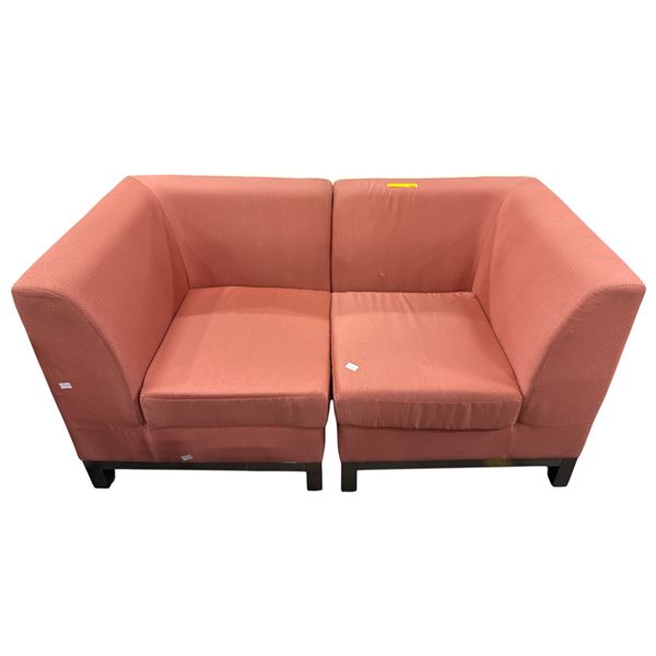 Modern Coral Pink Modular 2-Piece Sofa Loveseat