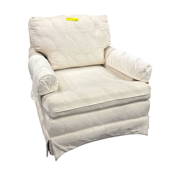 Traditional Cream Patterned Armchair with Rolled Arms